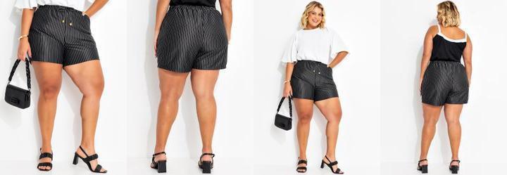 Short Risca de Giz Preto em Malha Fio Tinto