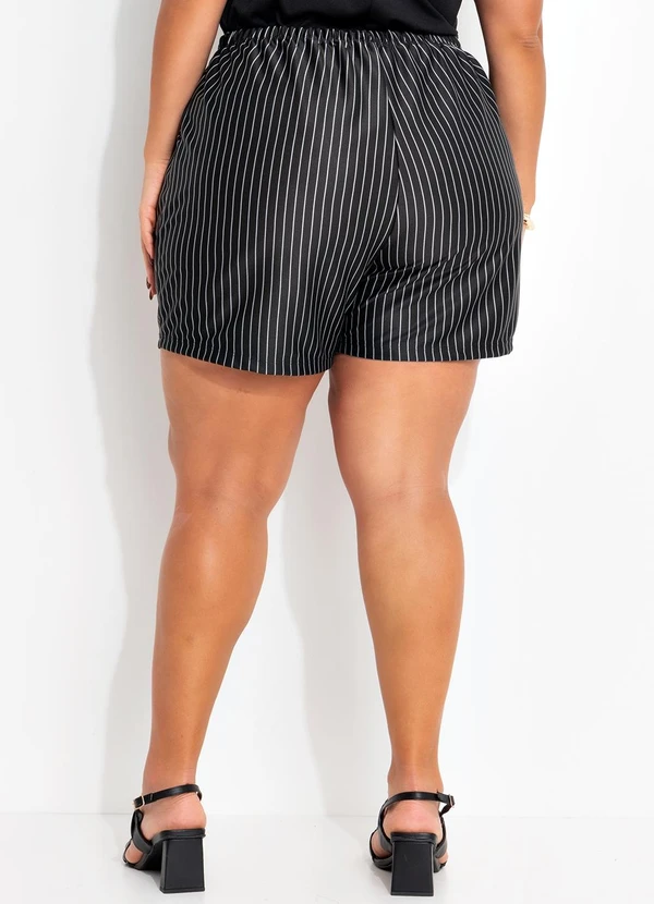 Marguerite - Short Risca de Giz Preto em Malha Fio Tinto 2