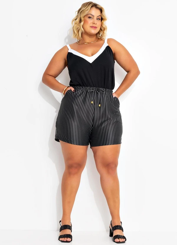 Marguerite - Short Risca de Giz Preto em Malha Fio Tinto 6