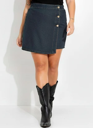 Short Saia Jeans Preto em Jeans Marguerite