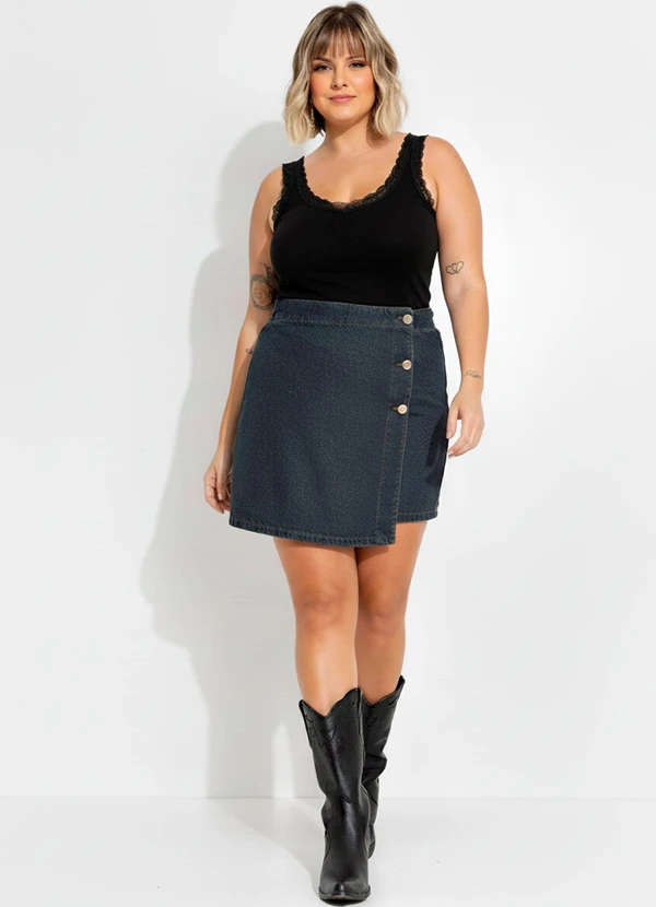 Marguerite - Short Saia  Jeans Preto em Jeans 16