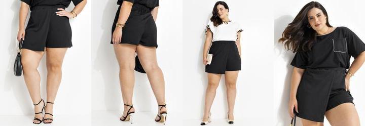 Short Saia Preto em Malha Crepe