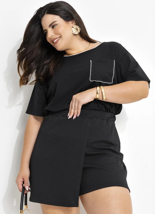 Marguerite - Short Saia Preto em Malha Crepe 5