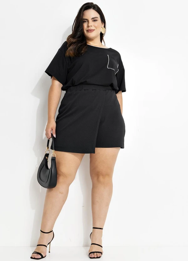 Marguerite - Short Saia Preto em Malha Crepe 8