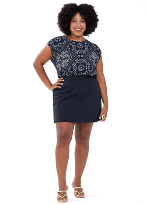 Outlet - Short Saia Texturizado Adulto Plus Size Azul - OUTLET