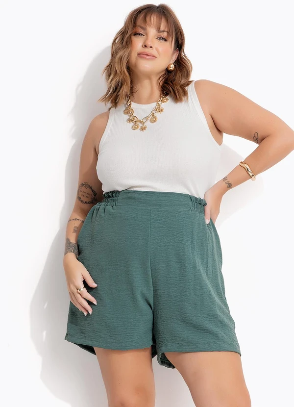 Marguerite - Short Verde em Crepe Plano 7