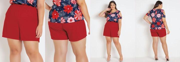 Short Vermelho Plus Size com Bolsos Decorativos