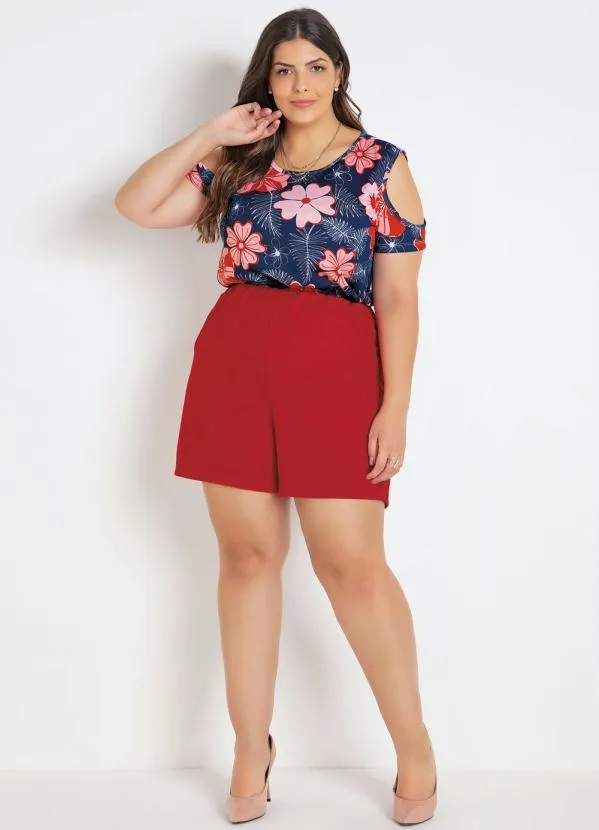 Marguerite - Short Vermelho Plus Size com Bolsos Decorativos 3