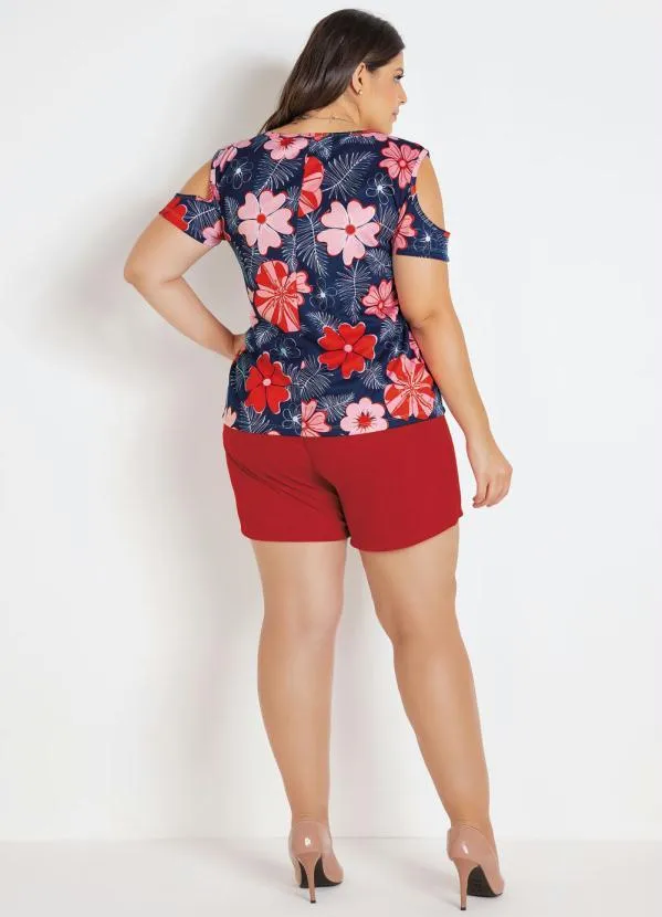 Marguerite - Short Vermelho Plus Size com Bolsos Decorativos 4