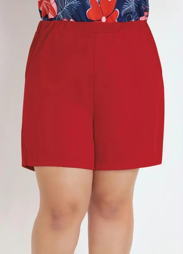 Marguerite - Short Vermelho Plus Size com Bolsos Decorativos 5