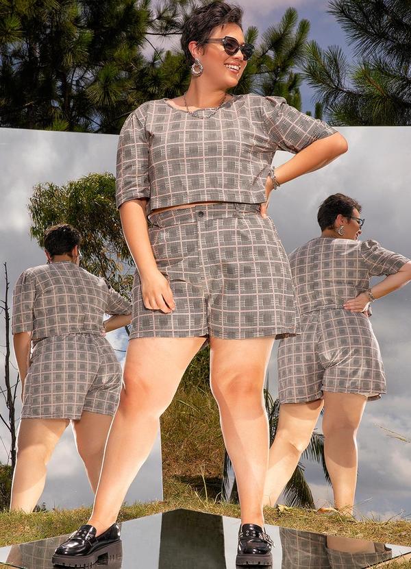 Marguerite - Short Xadrez em Malha Denim 3