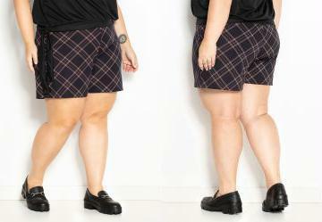 Short Xadrez Preto com Elstico Plus Size