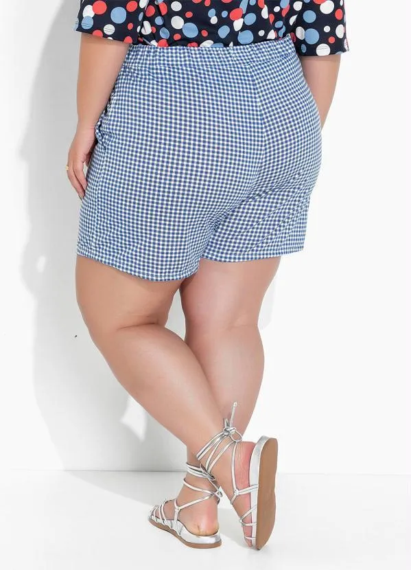 Marguerite - Short Xadrez Vichy Azul com Bolsos Plus Size 2