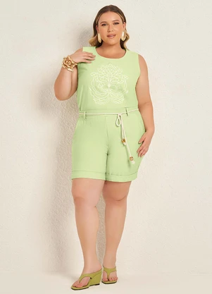 Lisamour - Shorts Alfaiataria com Barra Dobrada Verde - LISAMOUR
