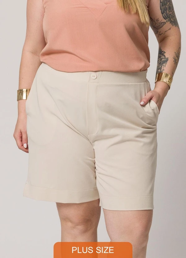 Lisamour - Shorts Alfaiataria com Bolsos Bege