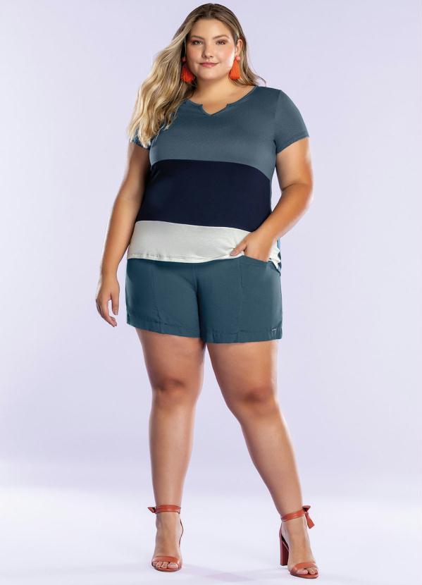 Maelle - Shorts Alfaiataria com Bolsos e Cinto Azul 2