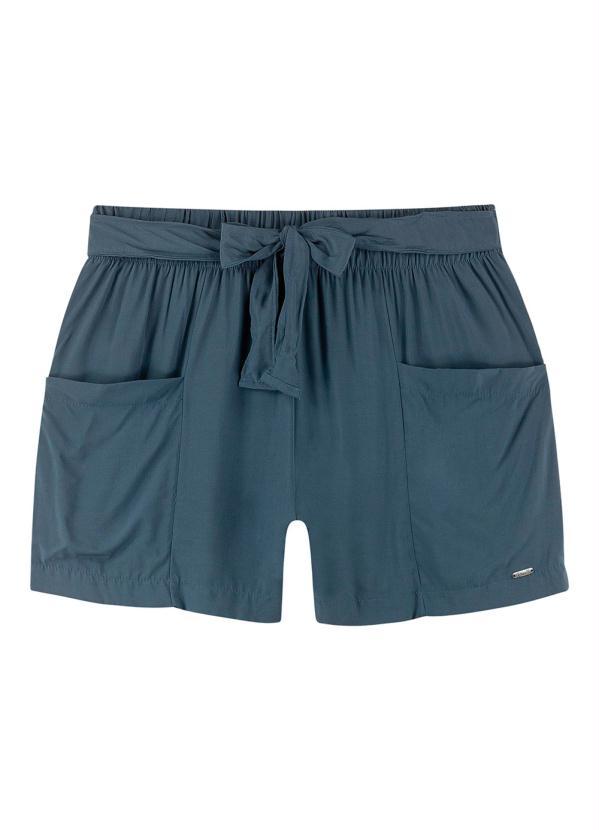 Maelle - Shorts Alfaiataria com Bolsos e Cinto Azul 4
