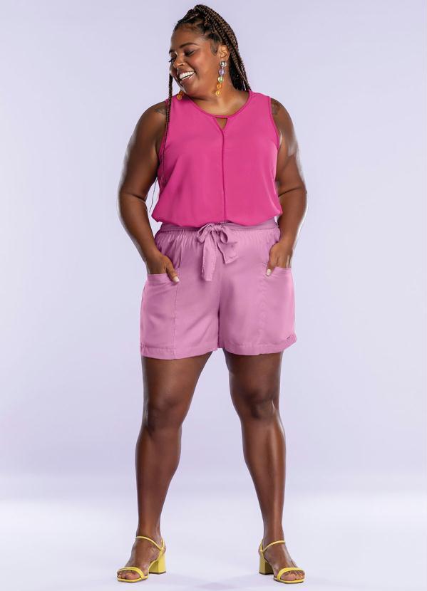 Maelle - Shorts Alfaiataria com Bolsos e Cinto Rosa 1