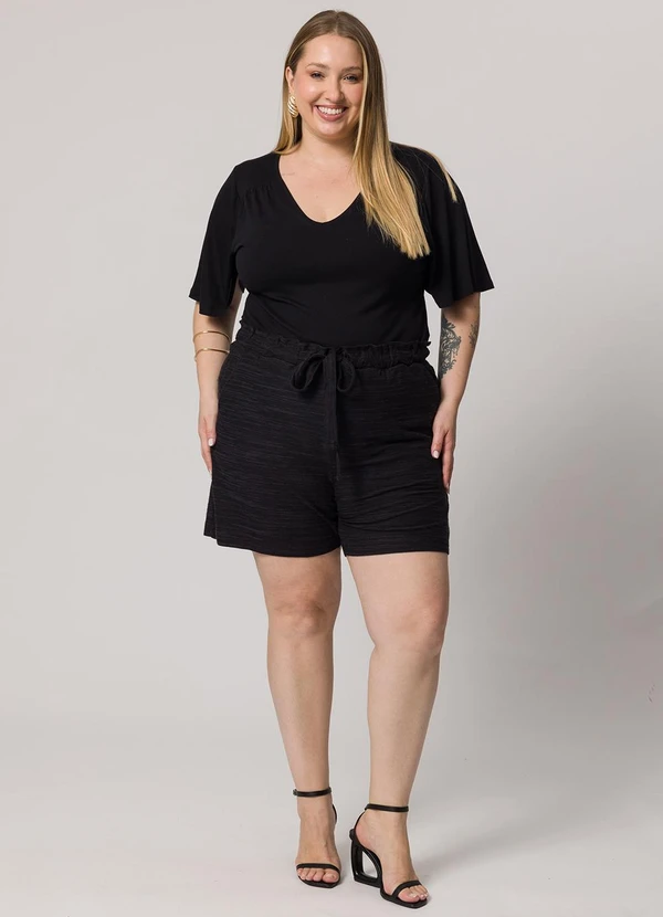 Lisamour - Shorts com Amarração na Cintura Preto 2