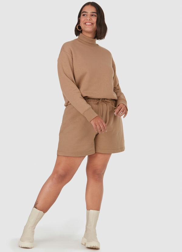 Malwee Plus - Shorts de Moletom Amplo Plus Size Feminino Bege 2