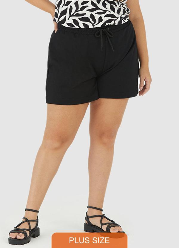 Malwee Plus - Shorts de Moletom Amplo Plus Size Feminino Preto
