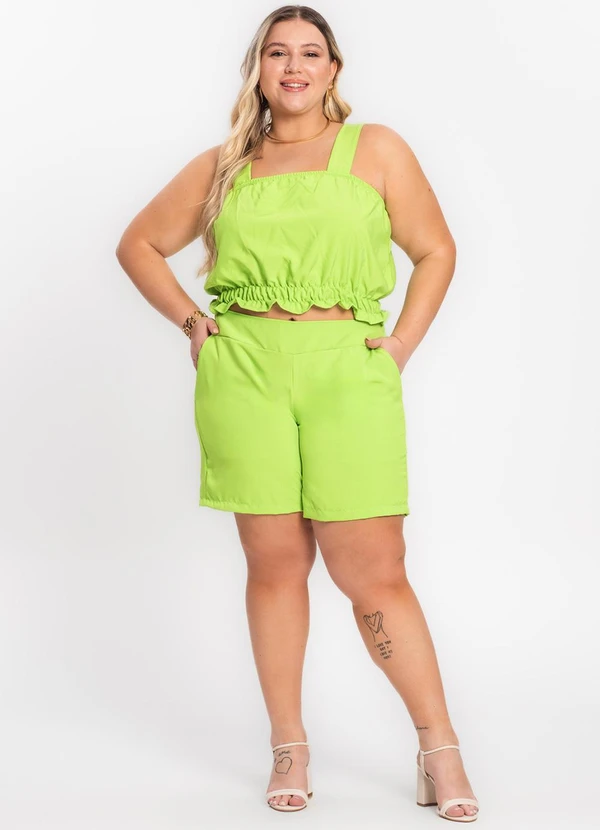Secret Glam - Shorts Feminino Plus Size Crepe Light Verde 3