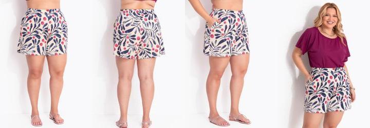 Shorts Floral em Malha de Viscose com Elastano