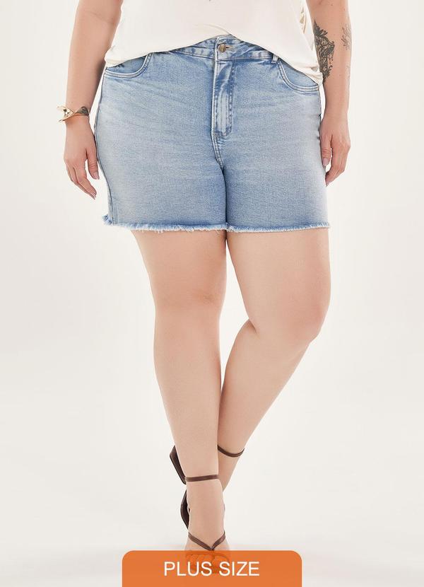 Lisamour - Shorts Jeans com Barra Desfiada Jeans Azul