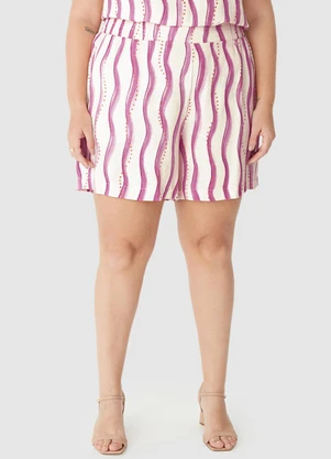 Malwee - Shorts Listrado em Viscolinho com Bolso Rosa - MALWEE