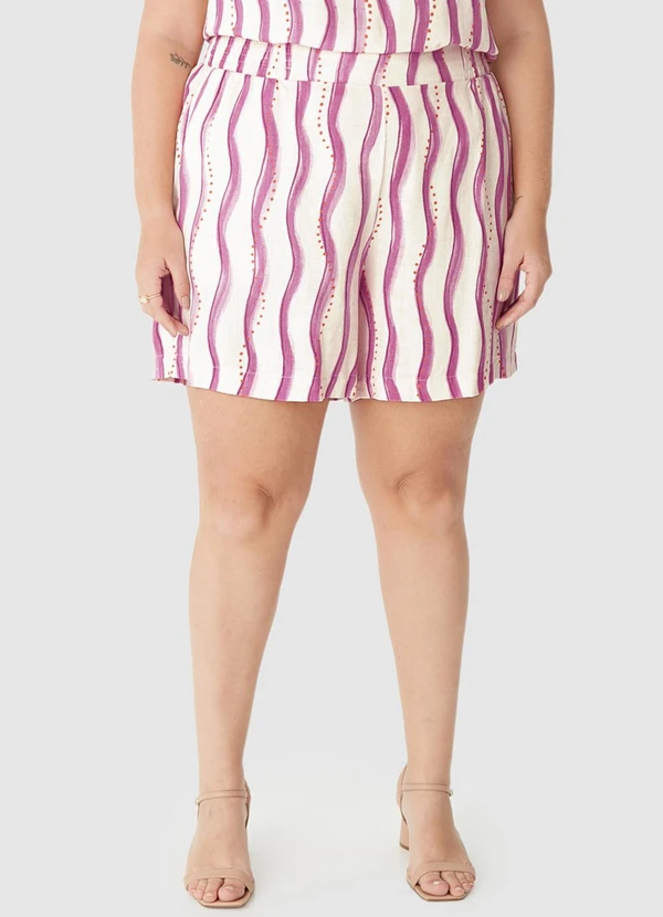 Malwee - Shorts Listrado em Viscolinho com Bolso Rosa