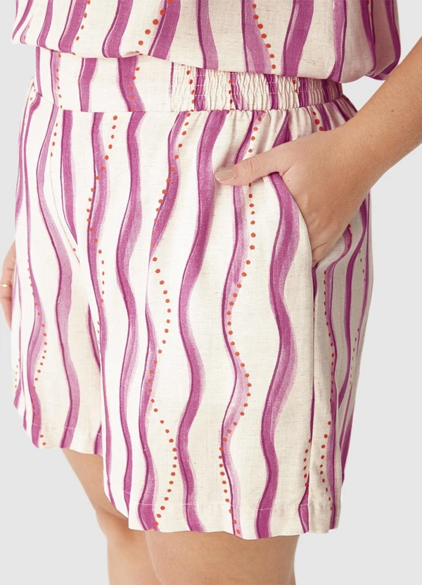 Malwee - Shorts Listrado em Viscolinho com Bolso Rosa 6