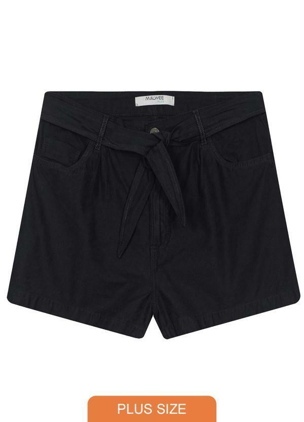 Malwee Plus - Shorts Mom Plus Size Cintura Alta Preto