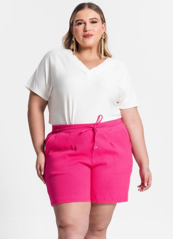 Secret Glam - Shorts Plus Size em Moletinho Rosa 4