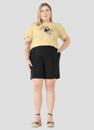 Cereja Rosa - Shorts Plus Size em Tecido Plano Soft Preto - CEREJA ROSA
