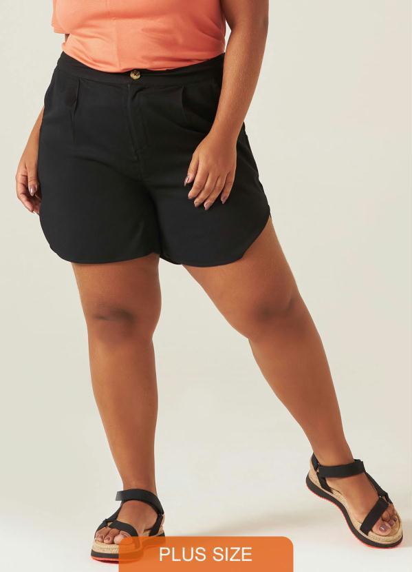 Malwee Plus - Shorts Preto Feminino Viscose com Elastano