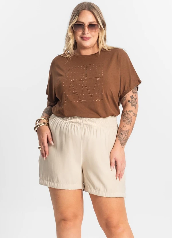 Secret Glam - Shorts Tecido Favo Plus Size Bege 3