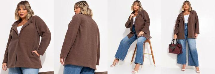 Casaco Marrom em Malha Peluciada Boucle