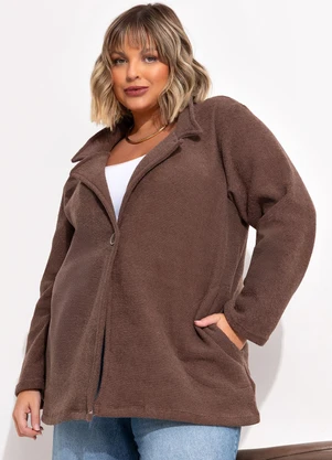 Marguerite - Casaco Marrom em Malha Peluciada Boucle - MARGUERITE