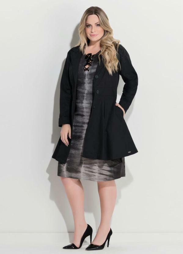 Quintess - Sobretudo em Sarja Plus Size Preto 5