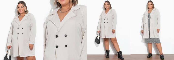 Sobretudo Nude em Malha Crepe Plus Size
