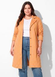 Sobretudo Xadrez Caramelo com Bot�es Plus Size