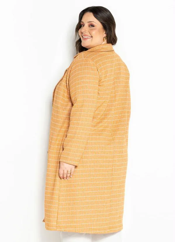 Marguerite - Sobretudo Xadrez Caramelo com Botões Plus Size 4