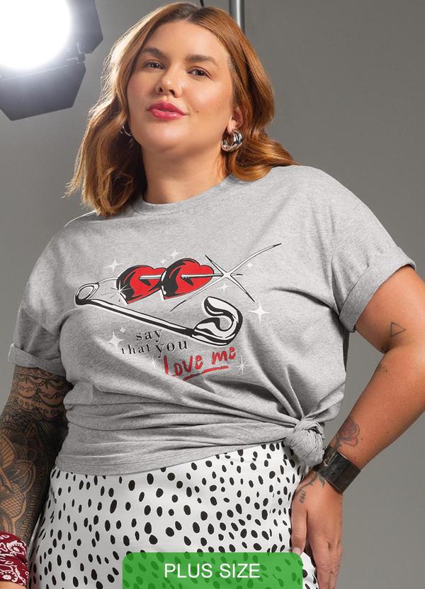 Cativa - Blusa em Malha Comfort Estampada Cinza