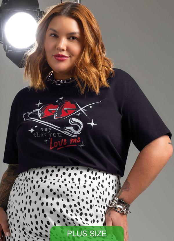 Cativa - Blusa em Malha Comfort Estampada Preto