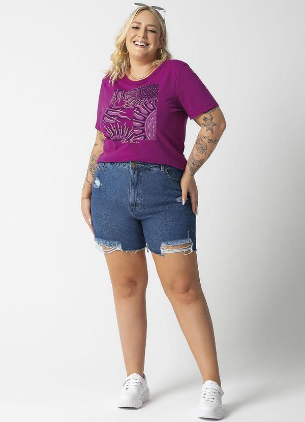 Habana - Blusa Feminina Estampada em Cotton Rosa