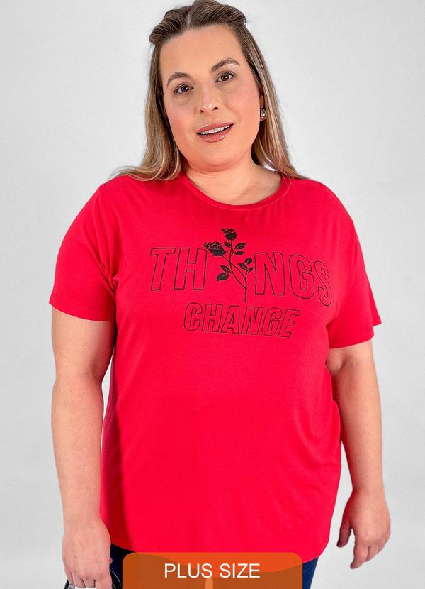 Miss Masy Plus - Blusa Feminina Flora Vermelho Cereja