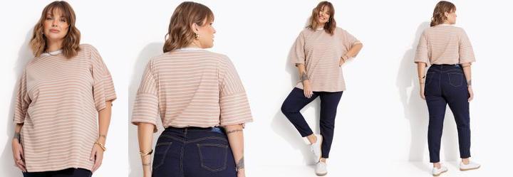 Blusa Listrado Bege em Meia Malha