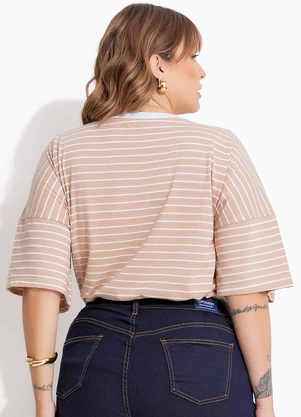 Marguerite - Blusa Listrado Bege em Meia Malha - MARGUERITE