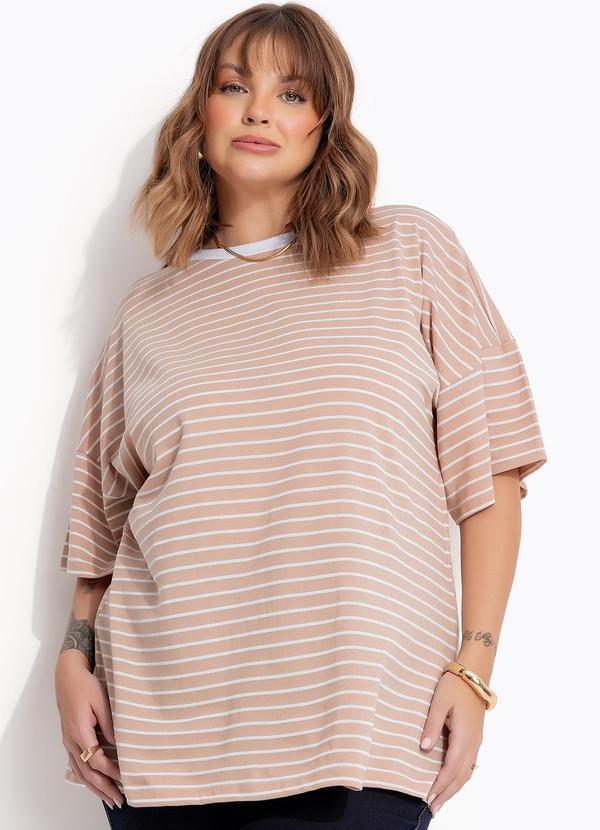 Blusa (Listrado Bege) em Meia Malha