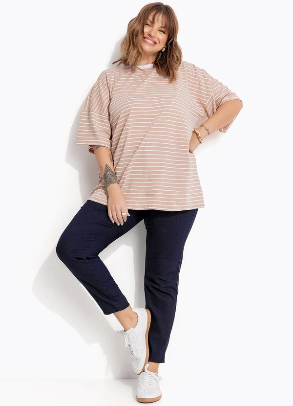 Marguerite - Blusa Listrado Bege em Meia Malha 3